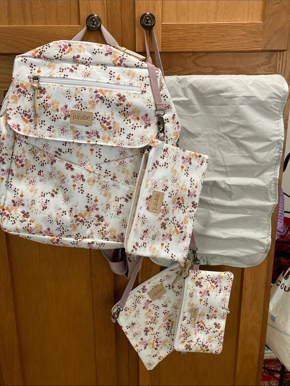 JJB by JuJuBe Floral Diaper Bag Backpack w/ Changing Pad & Accessory Bags